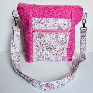 NEW Pink Blue Paisley Crossbody Purse | Lightweight Washable Fabric Shoulder Bag